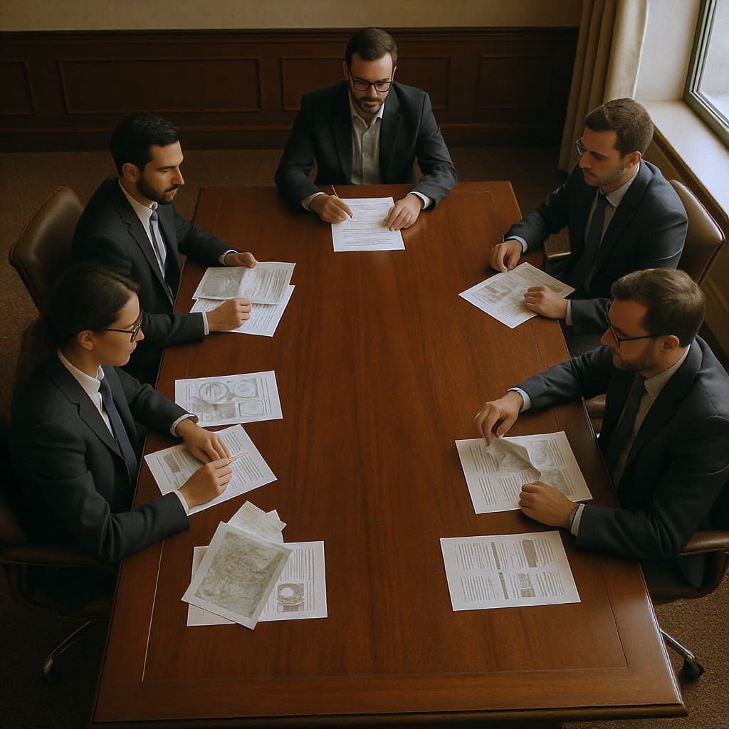Overhead conference table strategy meeting